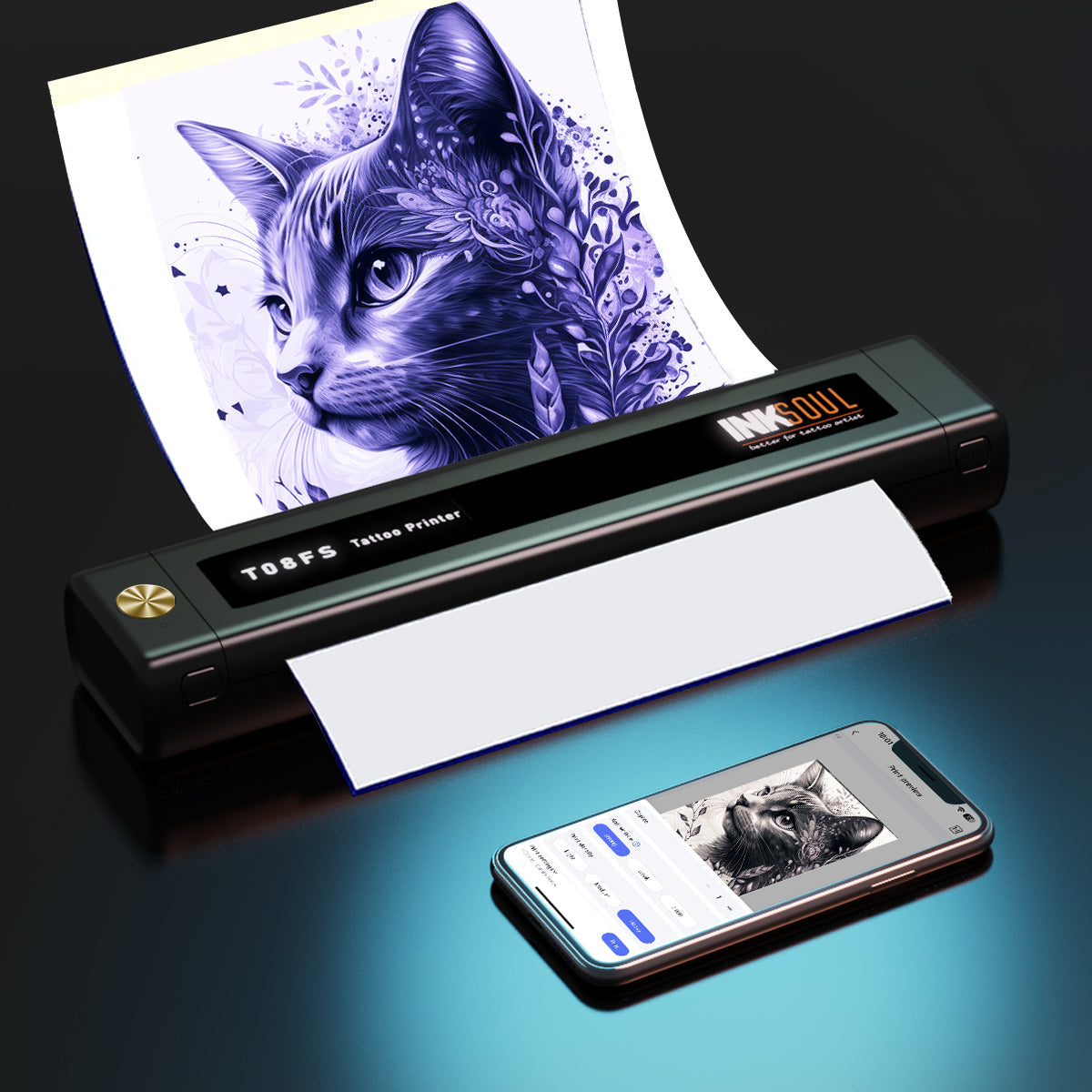 INKSOUL® T08FS Wireless Tattoo Transfer Stencil Printer – Bluetooth Thermal Printer