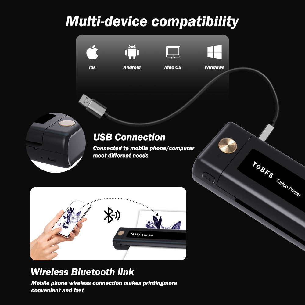 INKSOUL® T08FS Wireless Tattoo Transfer Stencil Printer – Bluetooth Thermal Printer