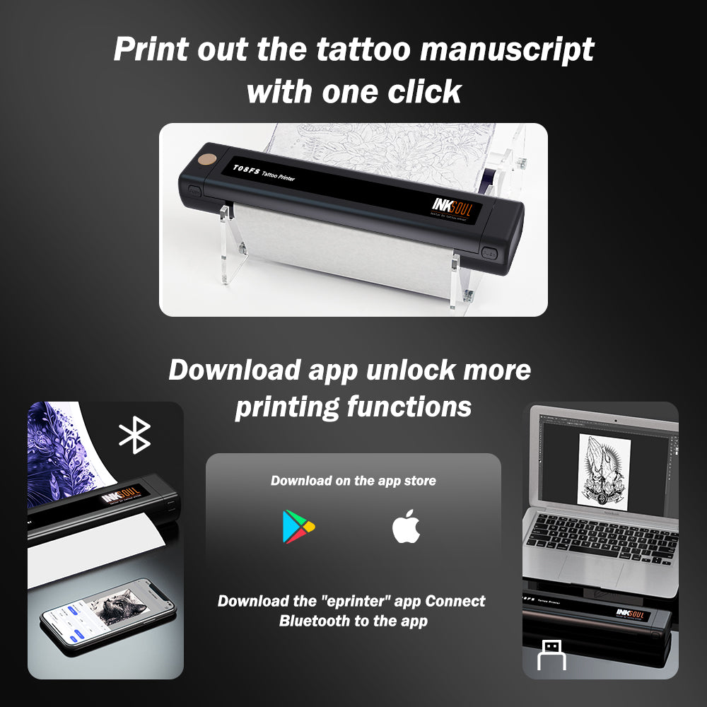 INKSOUL® T08FS Wireless Tattoo Transfer Stencil Printer – Bluetooth Thermal Printer